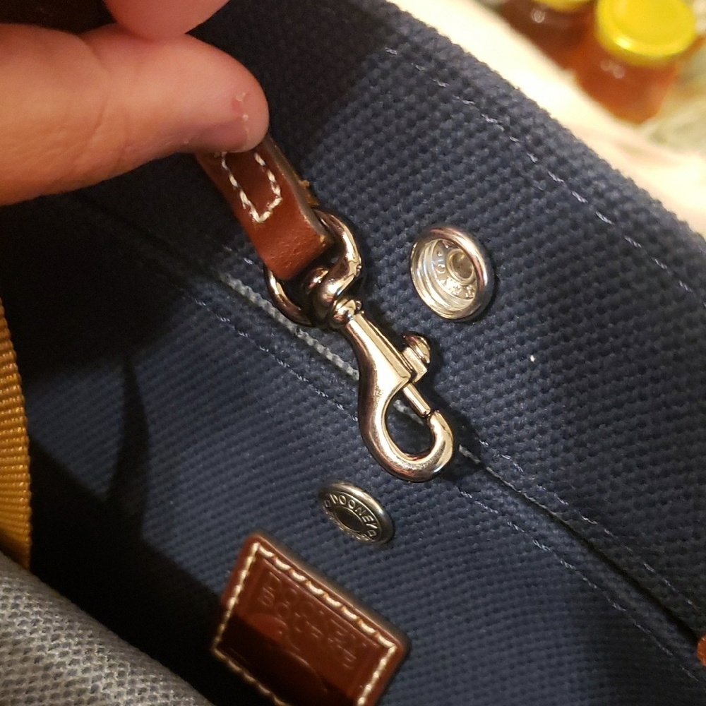 Dooney & Bourke Navy Canvas Tote with Brown Leather Handles - Picture 8 of 17
